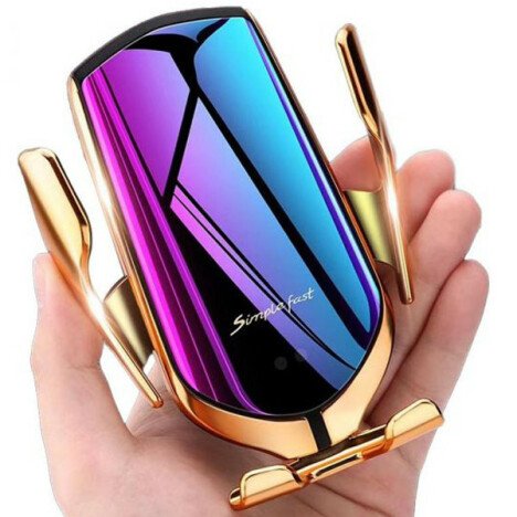 Suport auto cu incarcator wireless iUni R2, Smart Sensor, USB C, functie Fast Charge, Gold