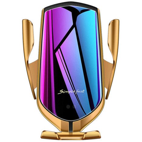 Suport auto cu incarcator wireless iUni R2, Smart Sensor, USB C, functie Fast Charge, Gold