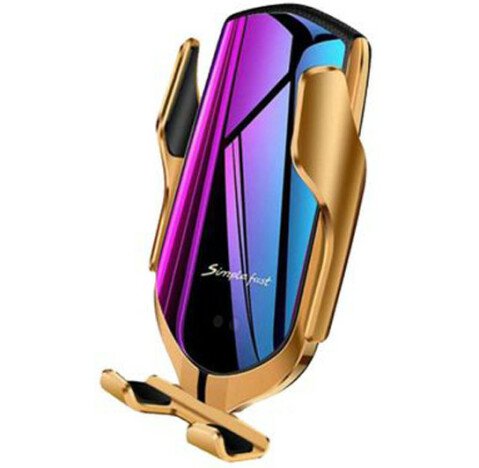 Suport auto cu incarcator wireless iUni R2, Smart Sensor, USB C, functie Fast Charge, Gold